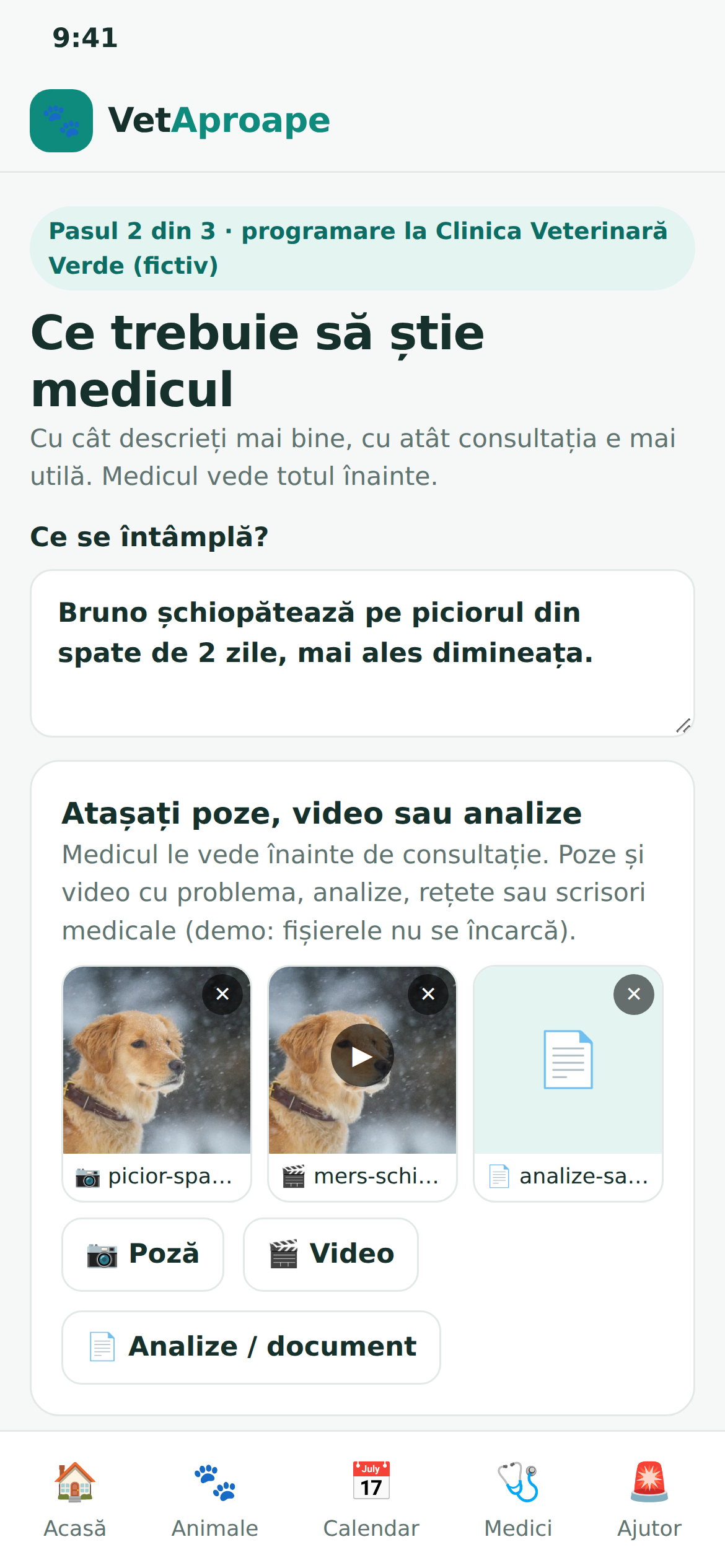 Poze, video și analize atașate pentru medic